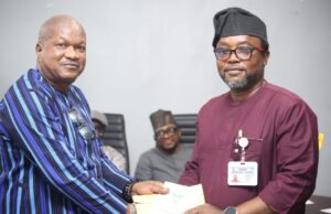ATSSSAN Demands Urgent Implementation of NAMA’s New Conditions of Service Newly elected ATSSSAN NAMA branch chairman, Comrade Ekip Ekip Eso, and other union officials at the inauguration of the new executive in Lagos.
